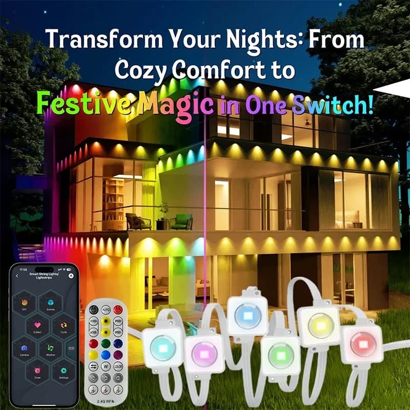 Luci a corda per tende RGB a LED intelligenti Controllo APP Bluetooth Ghirlanda di luci natalizie per foto fai-da-te Decorazioni per matrimoni per feste