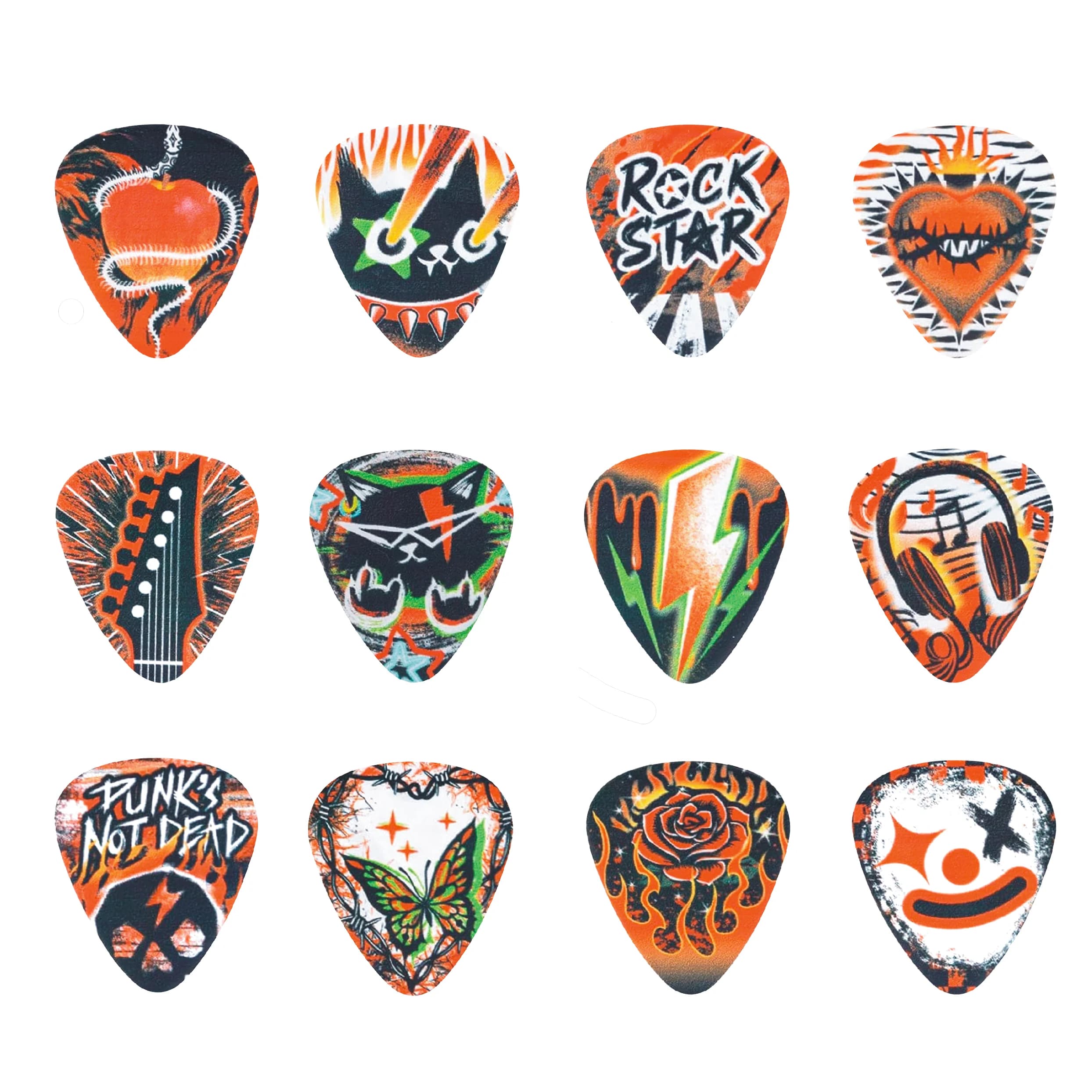 Set di 12 plettri per chitarra, plettri resistenti con stampa colorata unica, per accessori per chitarra elettrica e basso, idea regalo