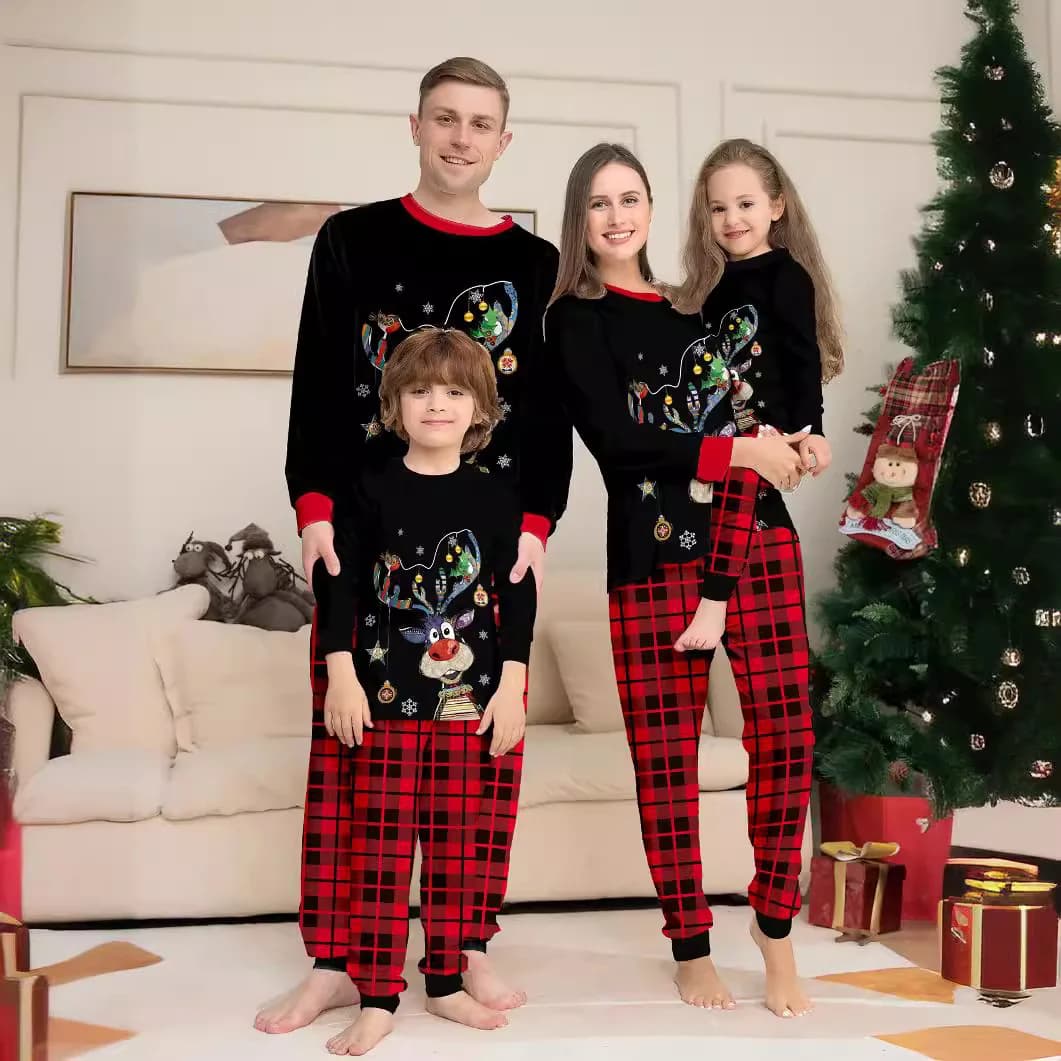 Christmas Family Matching Velvet Pajamas Set, Adorable with Ornaments Print, Long Sleeve Sleepwear for Memorable Holiday Nights