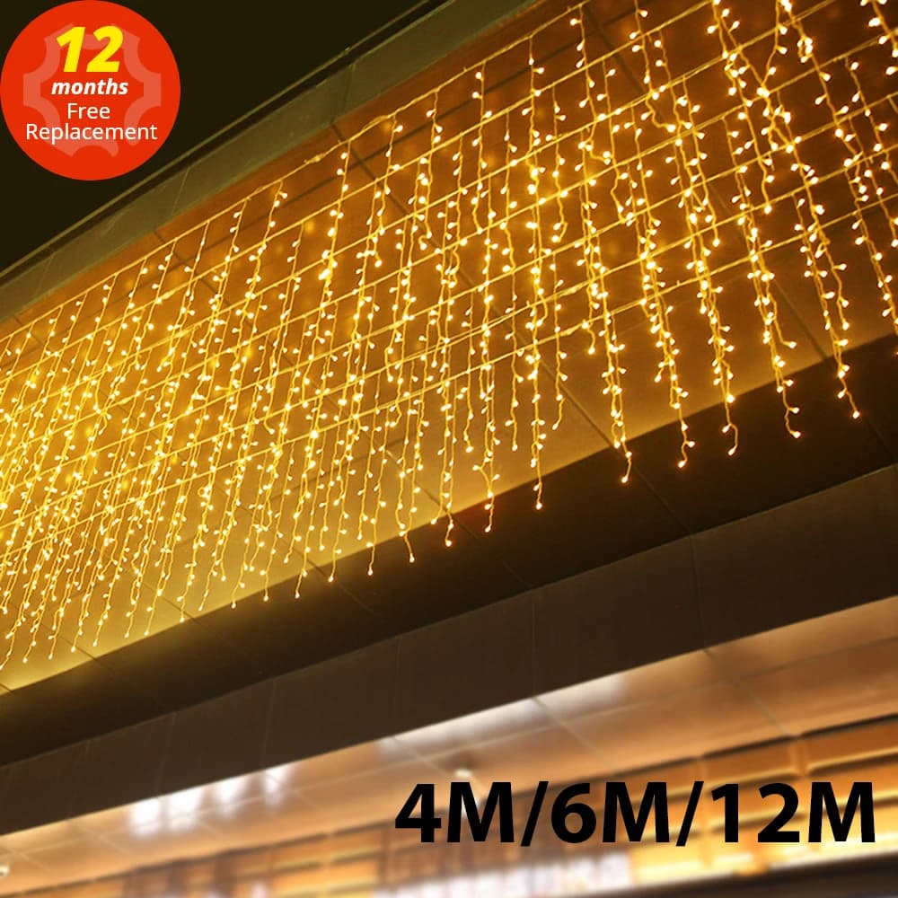 4M/6M/12M LED Ghiacciolo Luci Della Stringa Fata Luce Di Natale Ghirlanda Tenda A Led Per Il Nuovo Anno Festa di Nozze Terrazza Decor