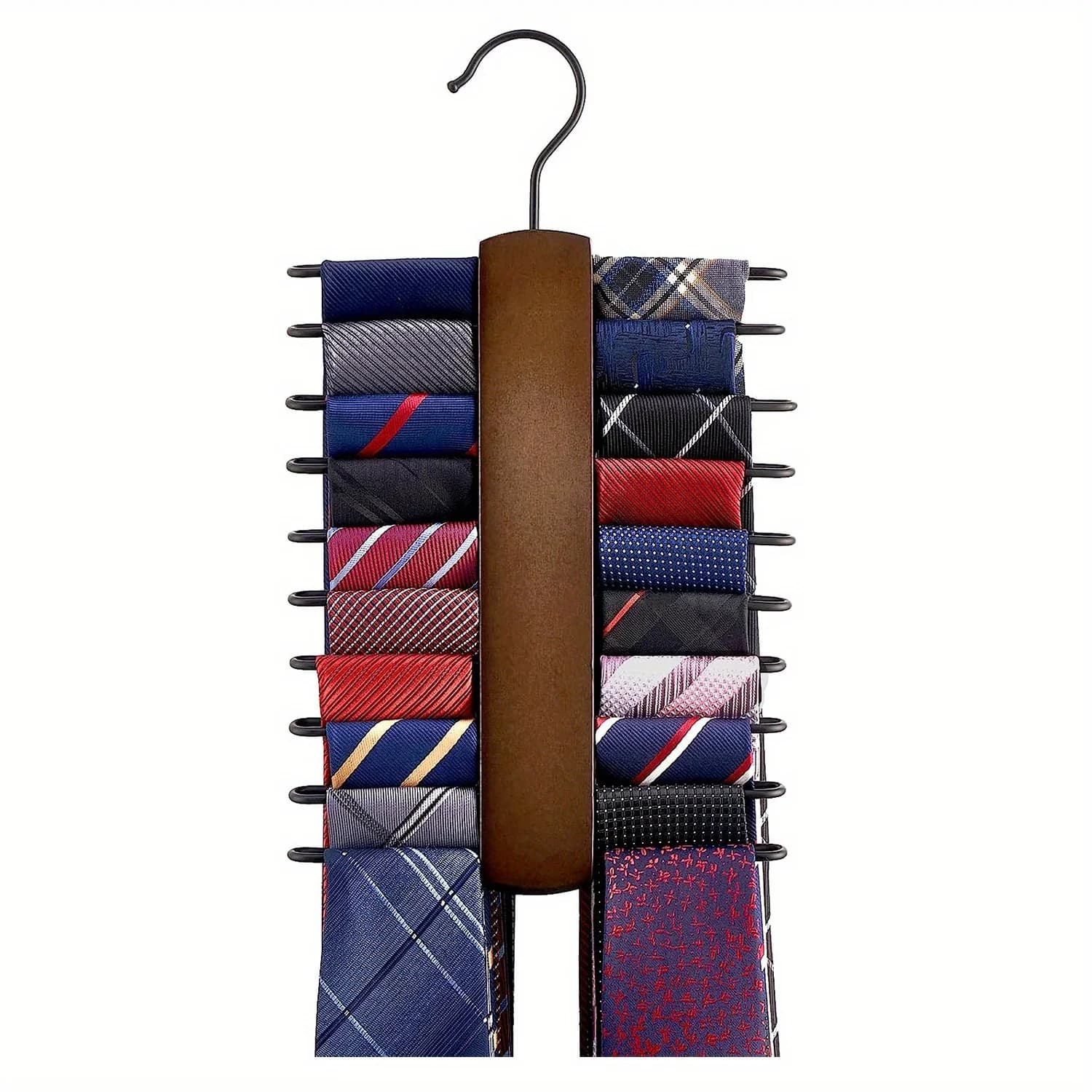1 wooden holder with 360 degree rotation, vintage tie with wardrobe to save space with 20 non-slip suspended grooves