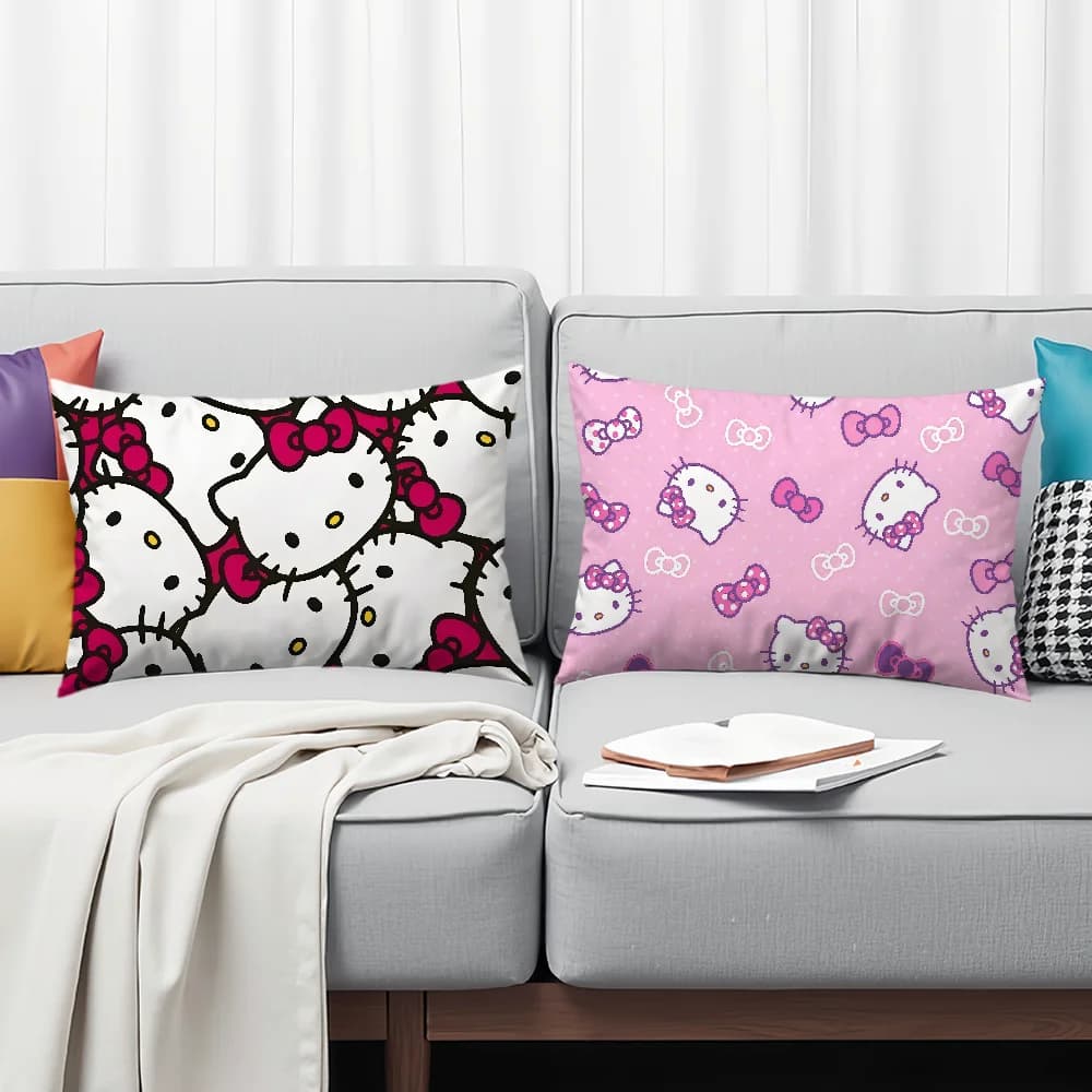 Fodera per cuscino con motivo piastrellato rosa Fodera per cuscino rettangolare con fiocco Hello kawaii Home Divano soggiorno k-Kitty Coffee Shop Federa