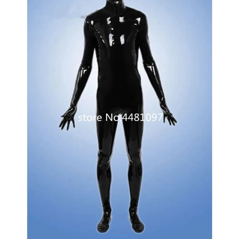 Body sexy in lattice di gomma da uomo con copertura completa in lattice con zip posteriore con cappuccio e calzini e guanti Taglie forti Fetish su misura