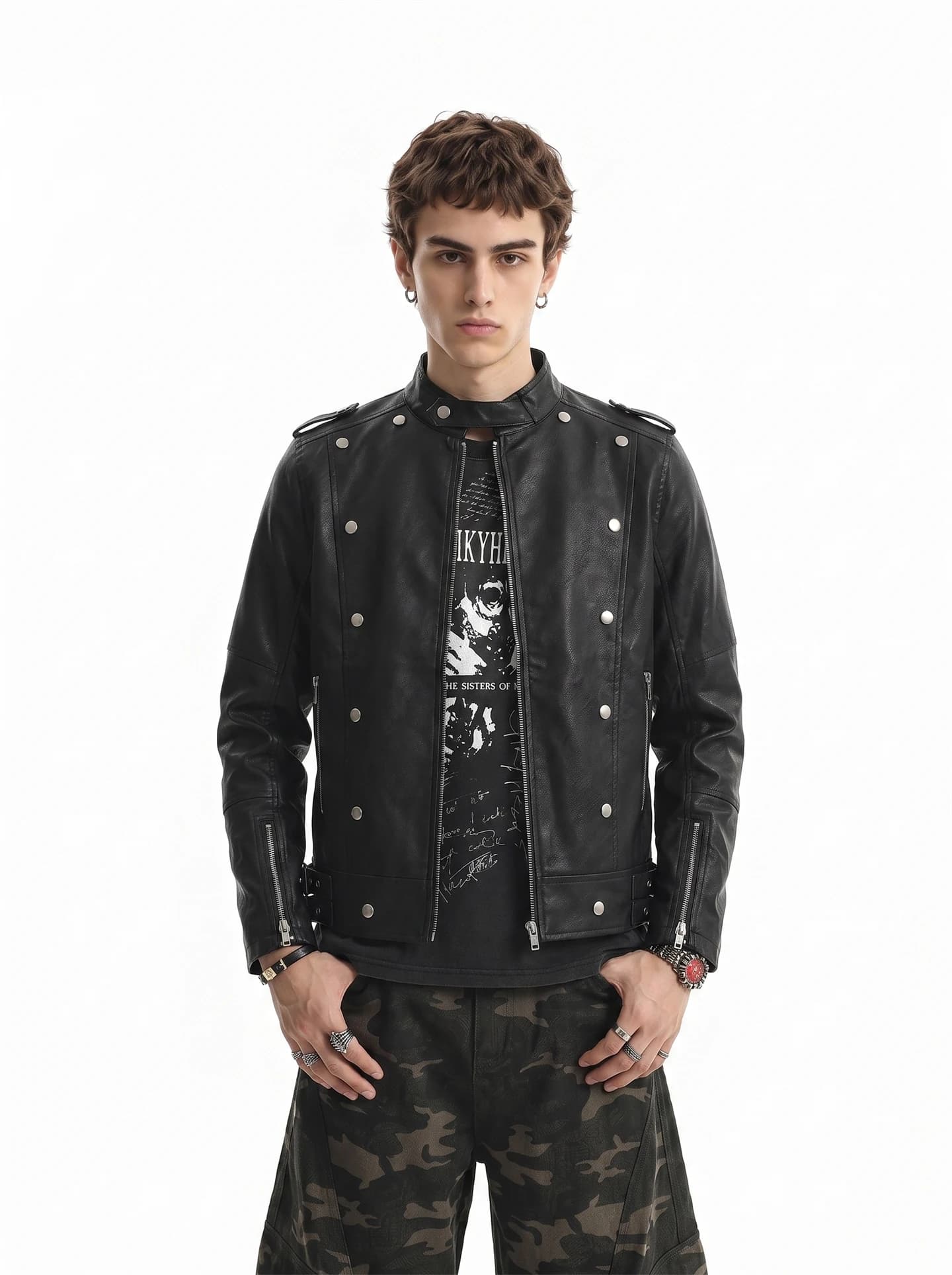 BETEBULE American Street Style Men's Leather Jacket 2026 Autumn New Motorcycle Style Coat Nail Decoration Youth Vitality Casual