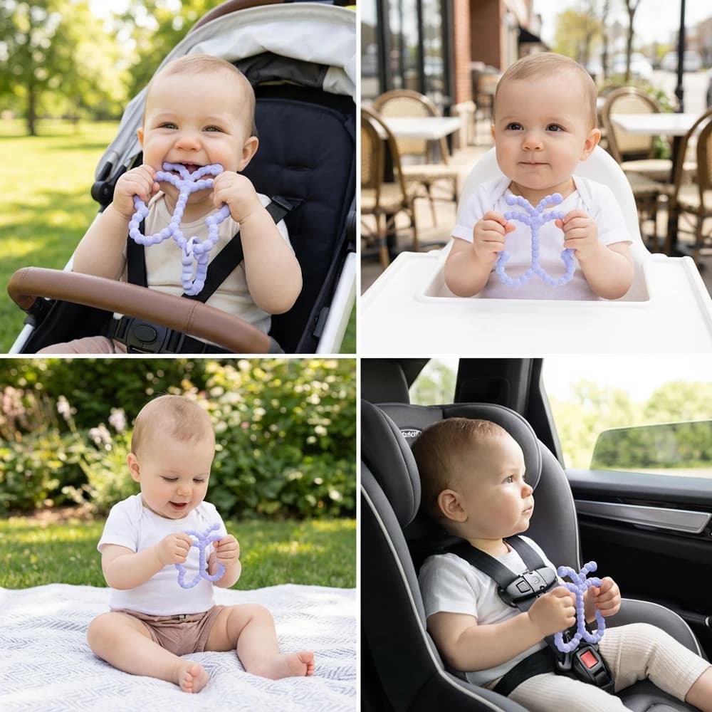 Butterfly Baby Teether Ring, Food-Grade Silicone Teething, Gum Massager Easy Grasp Soft Flexible Durable Teething Relief Tool