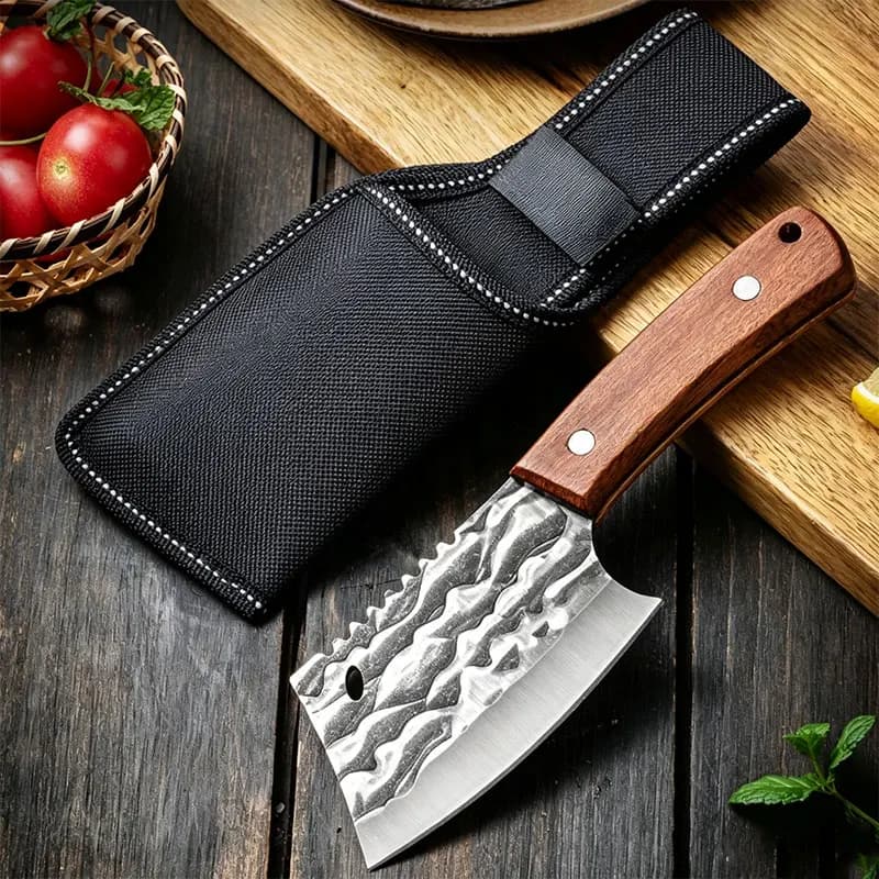 Multifunctional Forged Kitchen Knife with Solid Wood Handle Sharp Cooking Blade for Cutting Fish Meat Fruit Vegetables