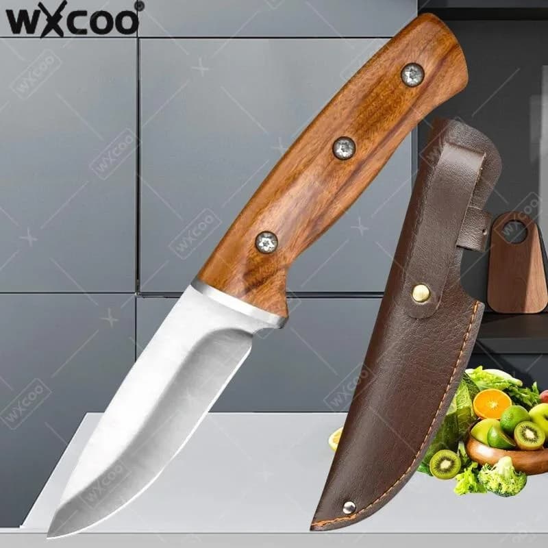 Coltello da Cucina WXCOO in Acciaio Inossidabile con Manico in Legno, Utensile da Cucina per Chef, Coltello da Disosso e da Macellaio, Coltello per Barbecue e Cottura della Carne