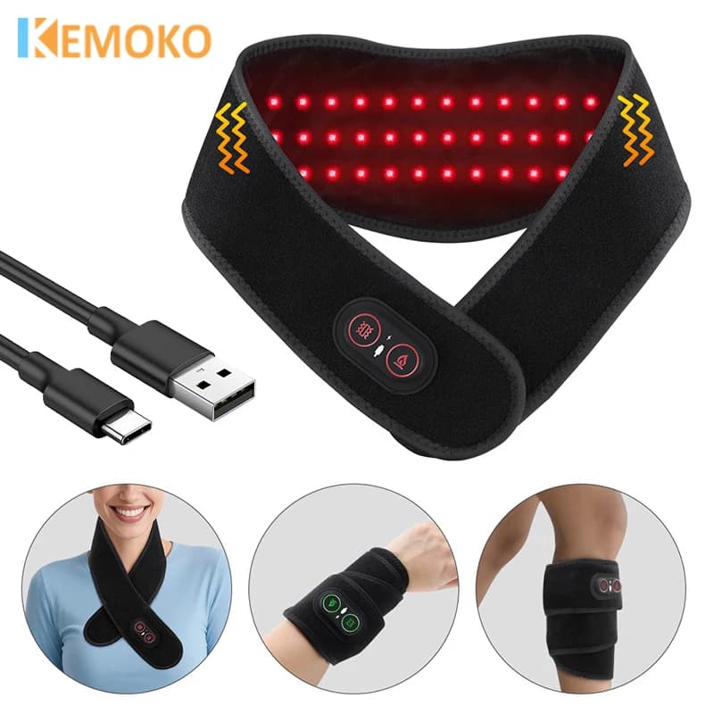Cintura Massaggiante Riscaldata per Collo con Vibrazione, Massaggiatore per Collo con Terapia a Luce Rossa 660&850nm, Massaggio Wireless per Mani, Gambe e Supporto Polso