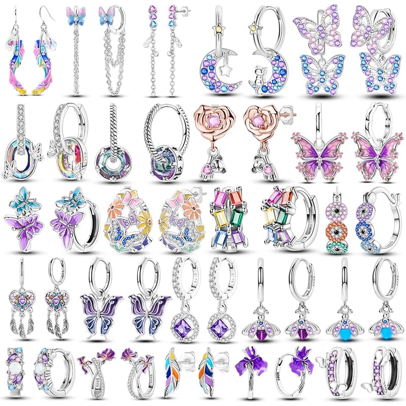 Orecchini in argento sterling 925 serie viola con piume e farfalle, acchiappasogni, lucciole, zirconi, per le donne, gioielli di lusso, regalo di nozze