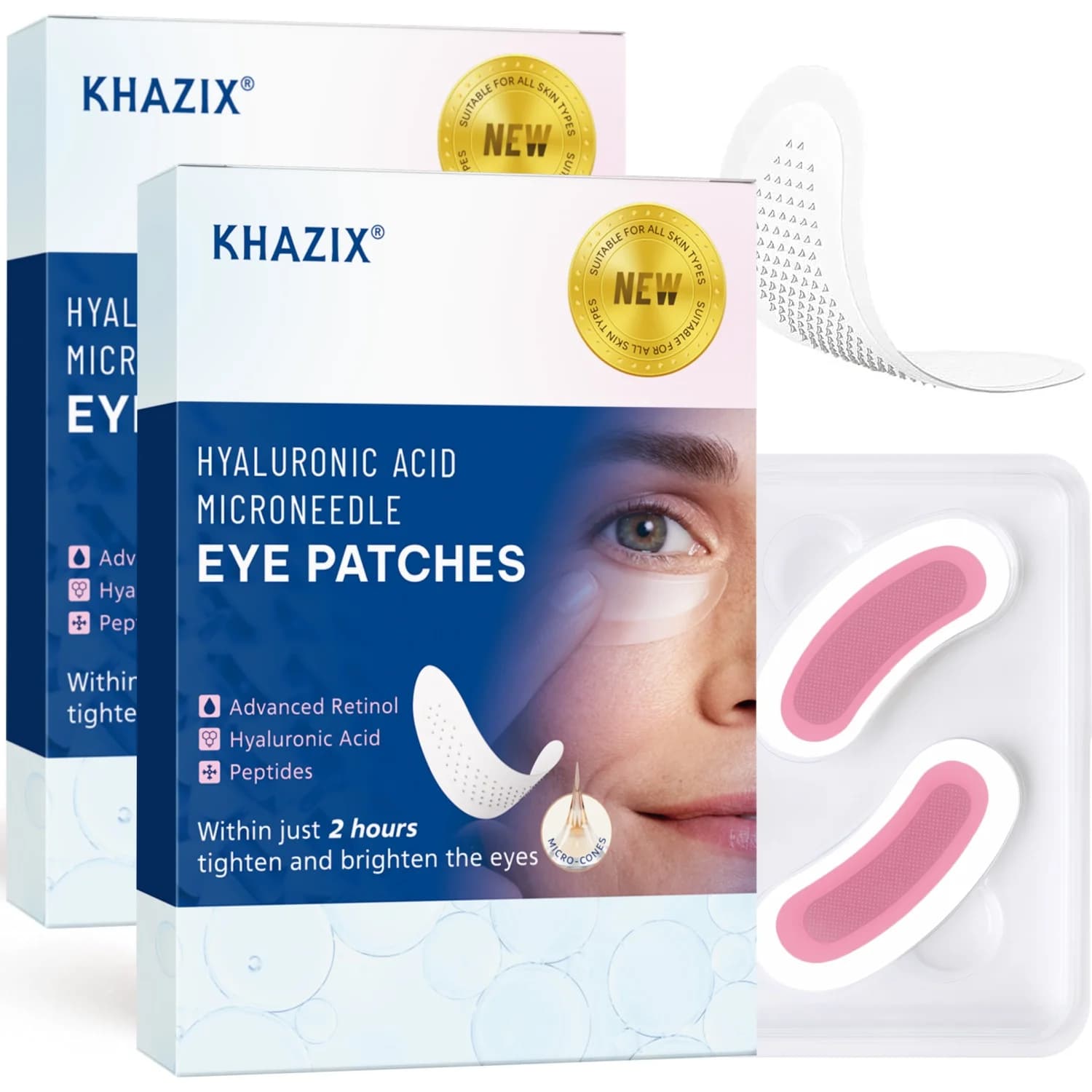 Patch Occhi con Microaghi al Retinolo, Acido Ialuronico e Peptidi Rassodanti, per Fronte, Contorno Occhi, Zampe di Gallina e Rughe del Sorriso, 1 Paio