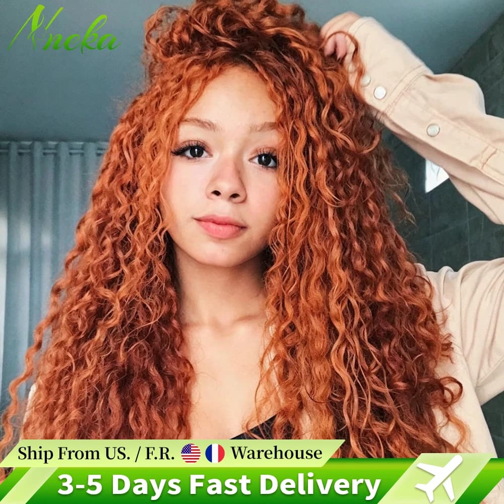 250% Density 30 36 Inch Ginger Orange Curly Water Wave Human Hair Wig 350 Colored Deep Wave 13x4 13x6 HD Lace Frontal Human Hair Wig