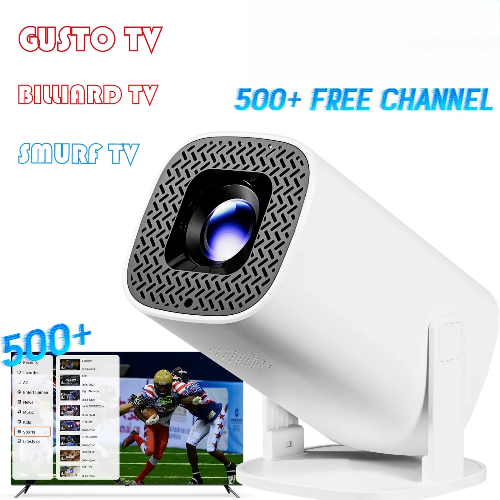 Proiettore Smart Mini P30PLUS con OS e oltre 500 canali gratuiti in live, supporto 4K 720P, WiFi6, Home Theater, Proiettore Portatile