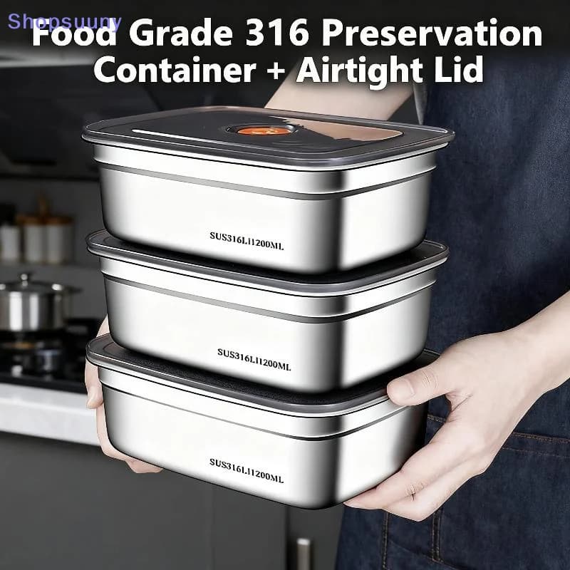 [SU]Stainless Steel Camping Lunch Box Sealed Leak-proof Bento Box Large Capacity Refrigerator Freezer Storage Box[SU]