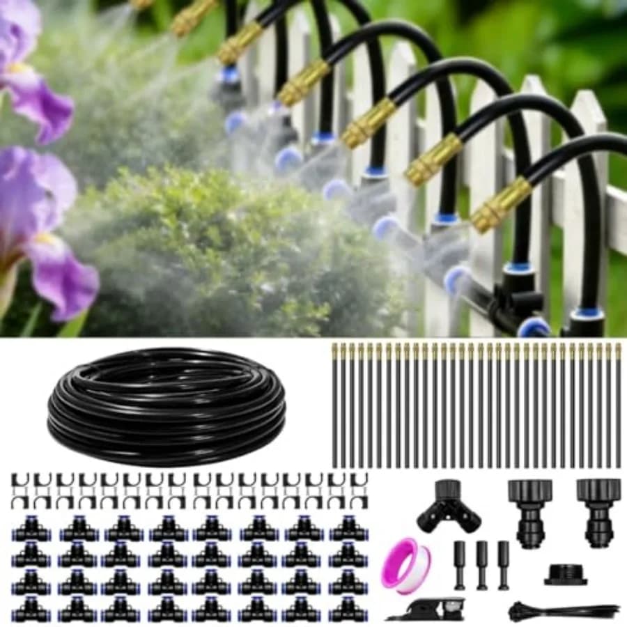 Sistema di Irrigazione a Goccia da 30 Metri per Giardino - Kit di Irrigazione a Goccia con 19 Ugelli a 360° ° Ugelli in rame regolabili per tubo con atomizzazione automatica