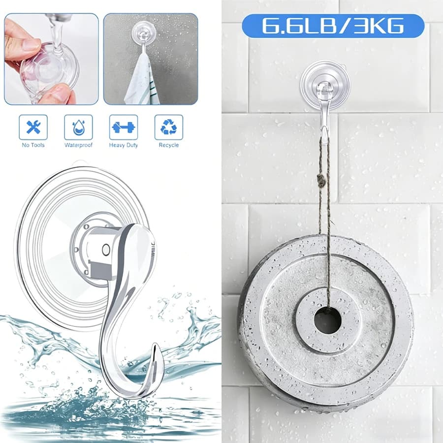 Gancio a ventosa - Gancio creativo per bagno senza foratura, gancio adesivo trasparente con aspirazione a vuoto, montaggio frontale
