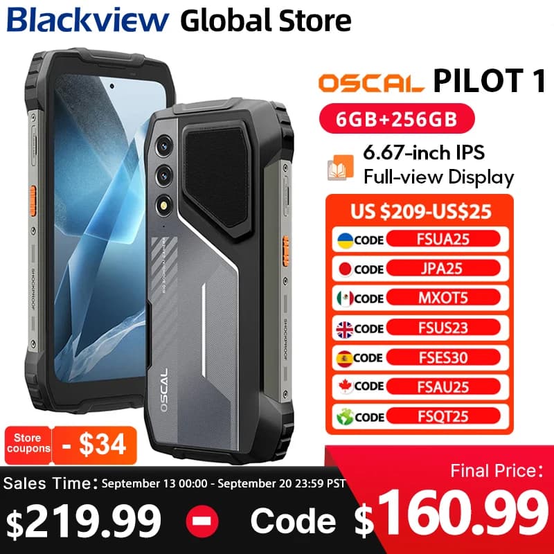 Blackview Oscal PILOT 1 Telefono robusto Display HD da 6,67 pollici + 90 Hz Helio G81 CPU 5W BOX Altoparlante 6GB 256GB 15000mAh NFC Cellulare