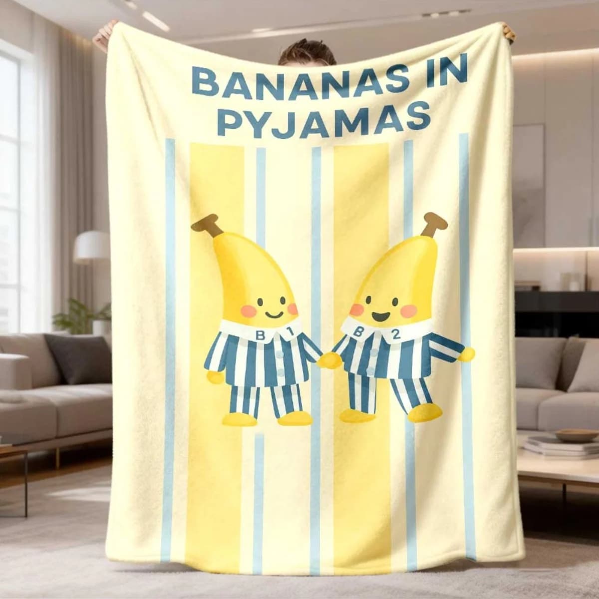 Coperta in flanella con stampa Banana for Man in Pajamas, morbida coperta per tutte le stagioni, per casa, viaggi, fan di anime, illustrazione divertente