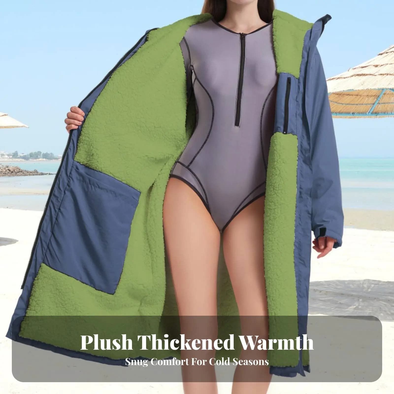 Accappatoio in pile spesso, poncho impermeabile ad asciugatura rapida indossabile per adulti, autunno e inverno, nuoto, spiaggia