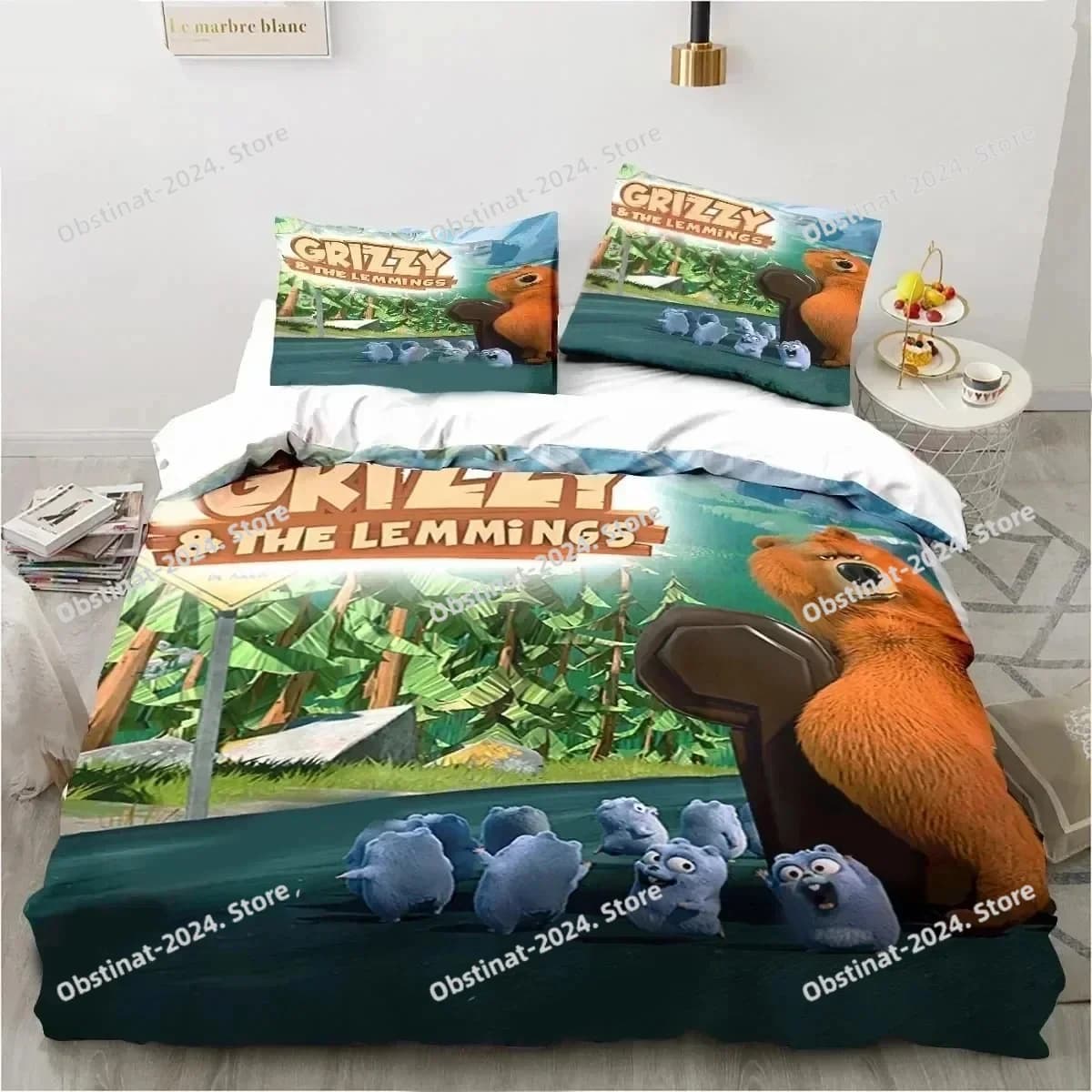Cartoon Grizzy N Lemmings Set biancheria da letto Stampato singolo Piumino Trapunta Copripiumino Federa 3 pezzi Bambini Taglia adulto