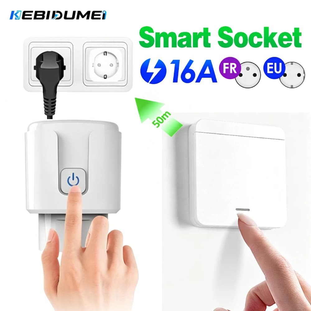 Interruttore Wireless Intelligente KEBIDUMEI con Telecomando, Presa Elettrica 16A EU FR per Controllo Remoto di Elettrodomestici/Illuminazione