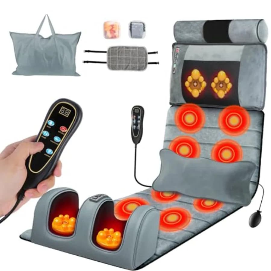 Electric Massage Mat with Heat for Full Body Lift: Back Massage, Collo and Feet with Bearing and Removable Head, Vibration and Kneading