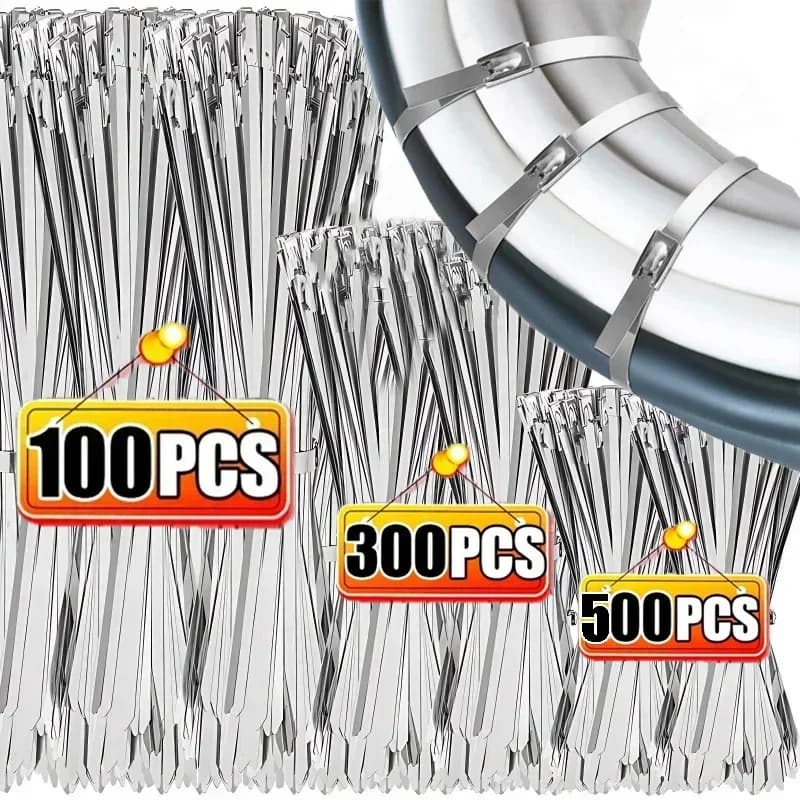 Fascette per cavi in acciaio inossidabile da 500/20 pezzi Fascette per fascette in metallo per involucro di scarico Anello di fissaggio autobloccante multiuso per carichi pesanti