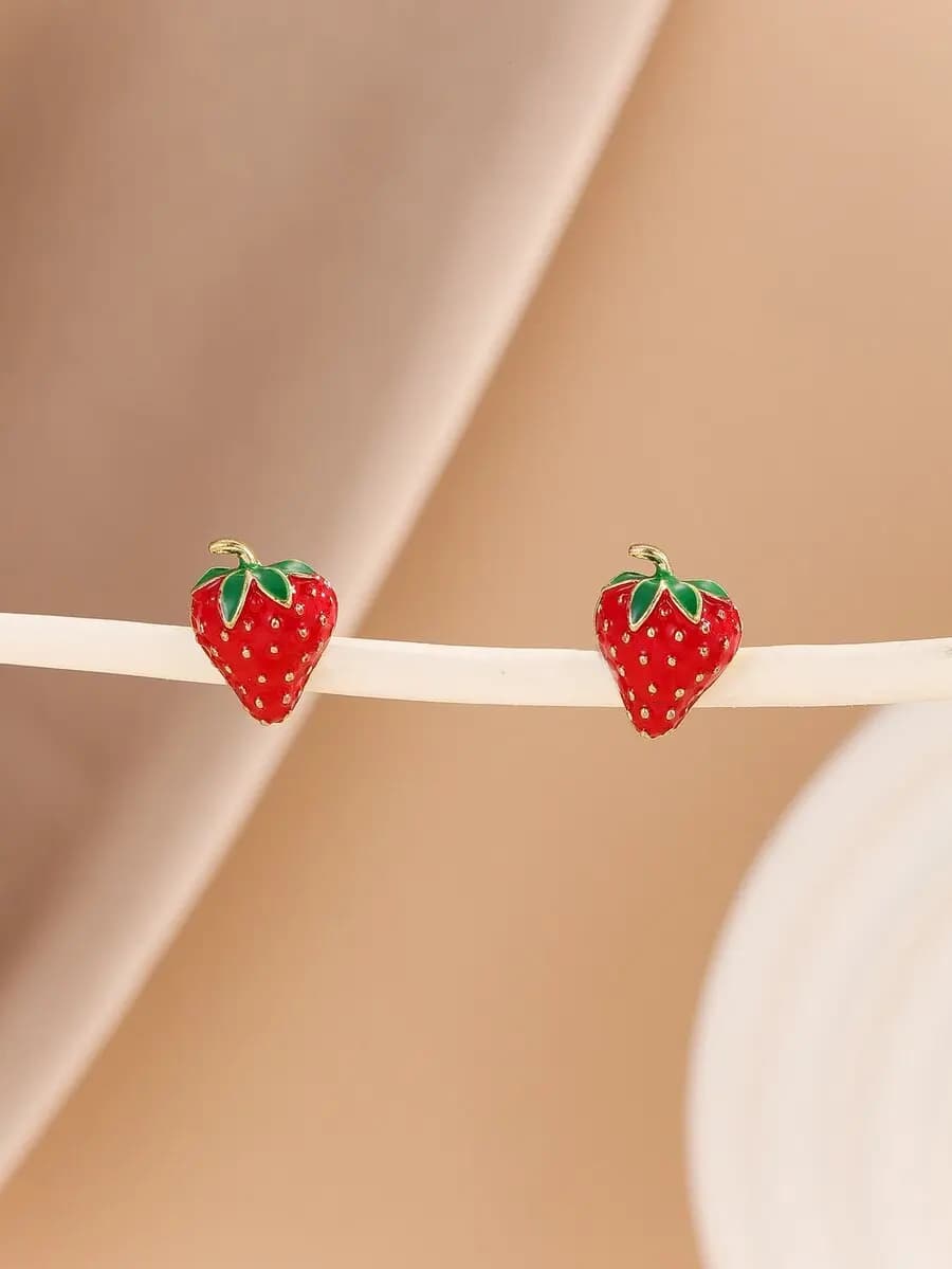 Orecchini a forma di fragola, design piccolo a forma di frutta, gioielli alla moda per donna