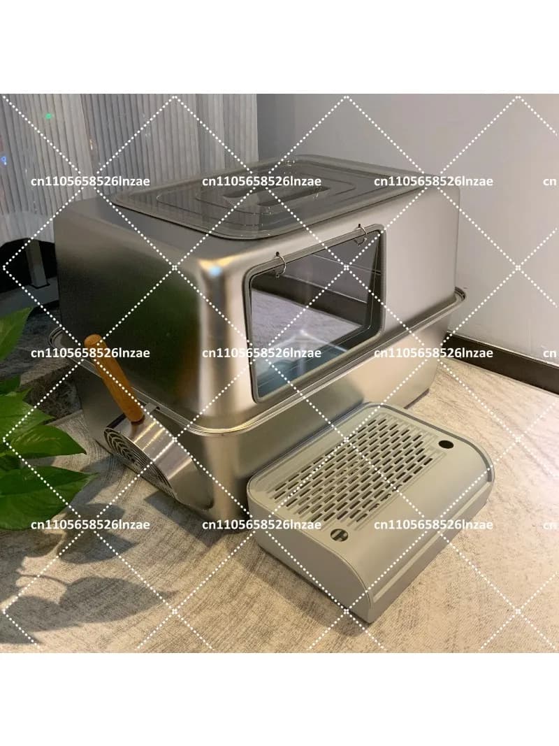 Large 60cm Stainless Steel Cat Litter Box Anti-Splash High Sides Extra Large Capacity Giant Pan for Maine Coon