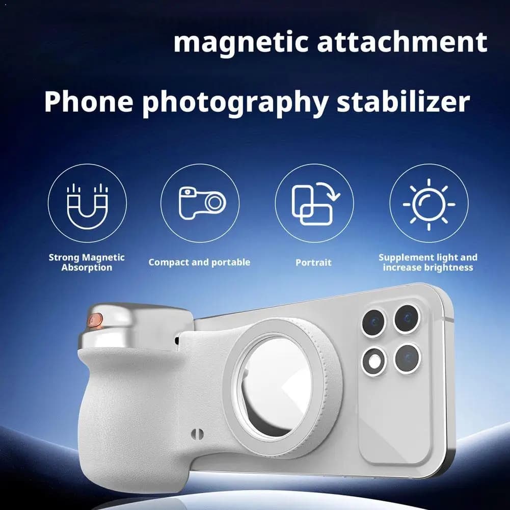 Bastone Selfie Magnetico Bluetooth per Telefono, Impugnatura Portatile per Fotografia con Luce LED, Design Ergonomico