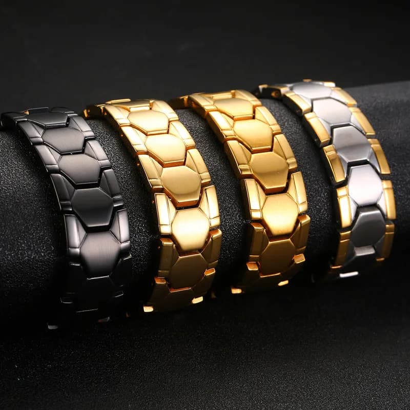 Vinterly Football Style bracciali uomo color oro germanio magnetico in acciaio inossidabile gioielli a maglie a catena magneti impermeabili da 18mm