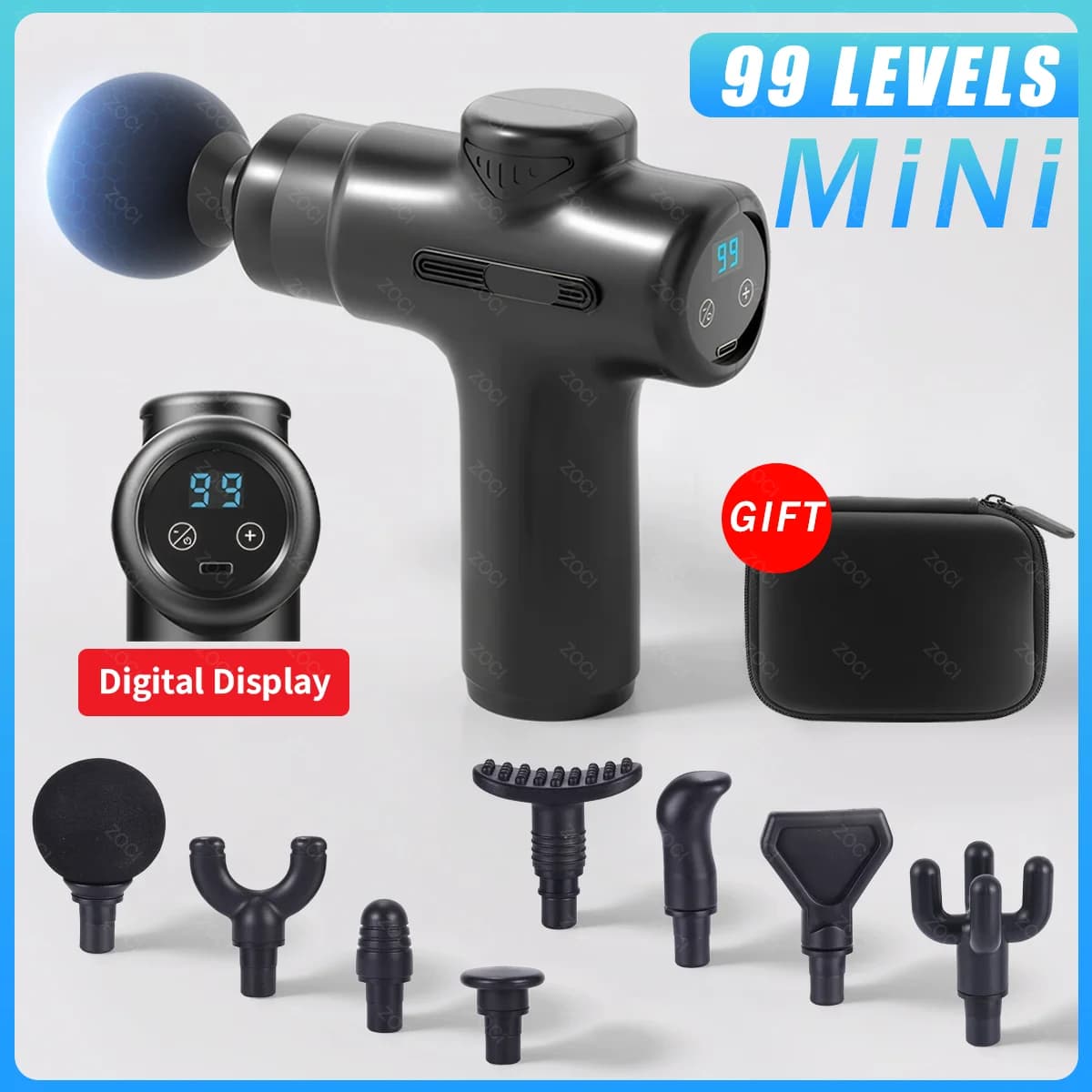 Mini 99 Levels Strap Gun Portable Massage Gun Vibration Digital Display Muscle Massage Massage Deep Fabric Massage for Body