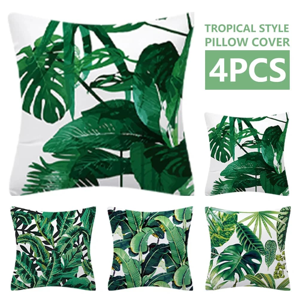 Pillow sheet 4 pieces with zipper print of tropical plants for sofa sofa cushion for self decorative square pillow for the house
