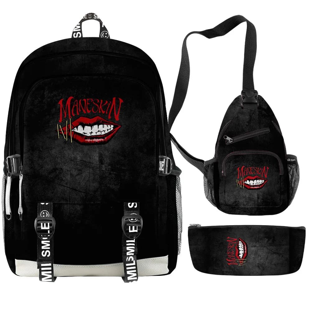 Hip Hop Popolare Harajuku Maneskin 3D Stampato 3 pz/set Borse da scuola per studenti Zaino da viaggio multifunzione Borsa da petto Astuccio