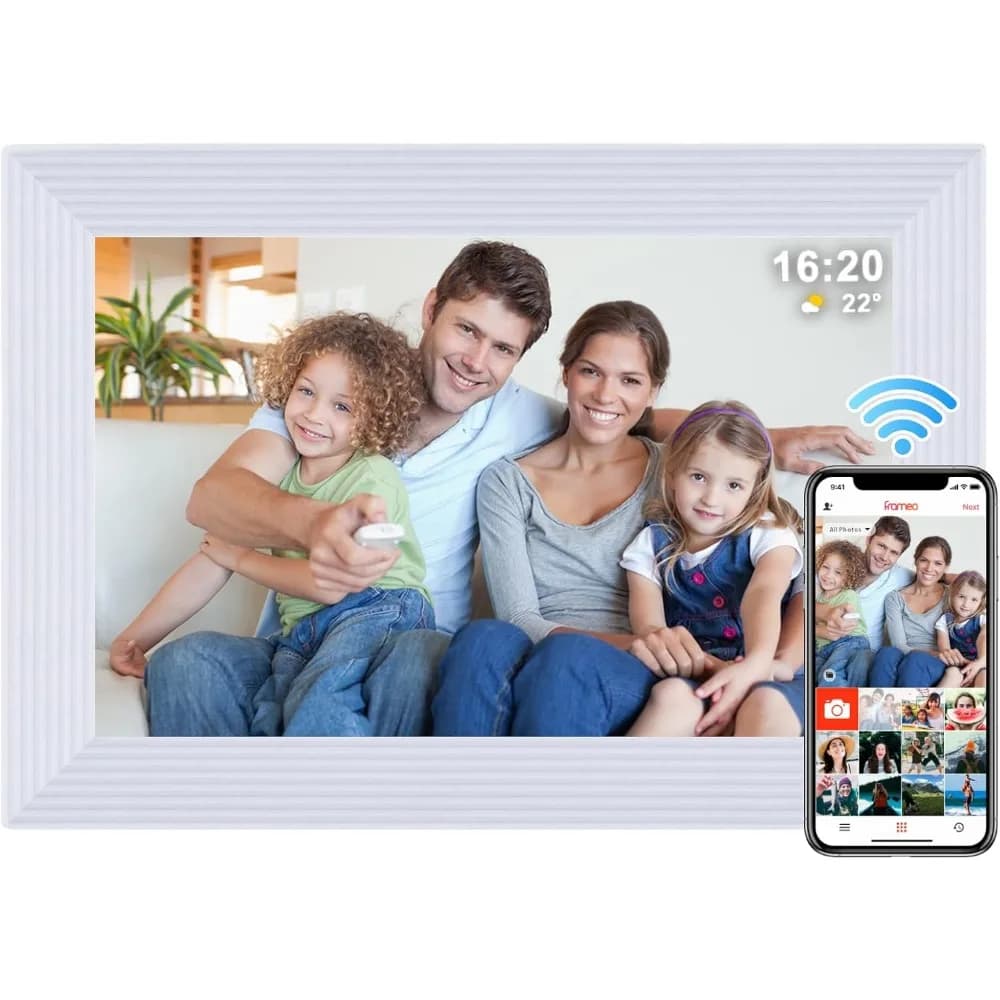Cornice Digitale WiFi da 10 Pollici, 1280x800 HD Touch, Memoria 32GB, Condividi Foto e Video Istantaneamente, Regalo per Mamma, Compleanno, Matrimonio