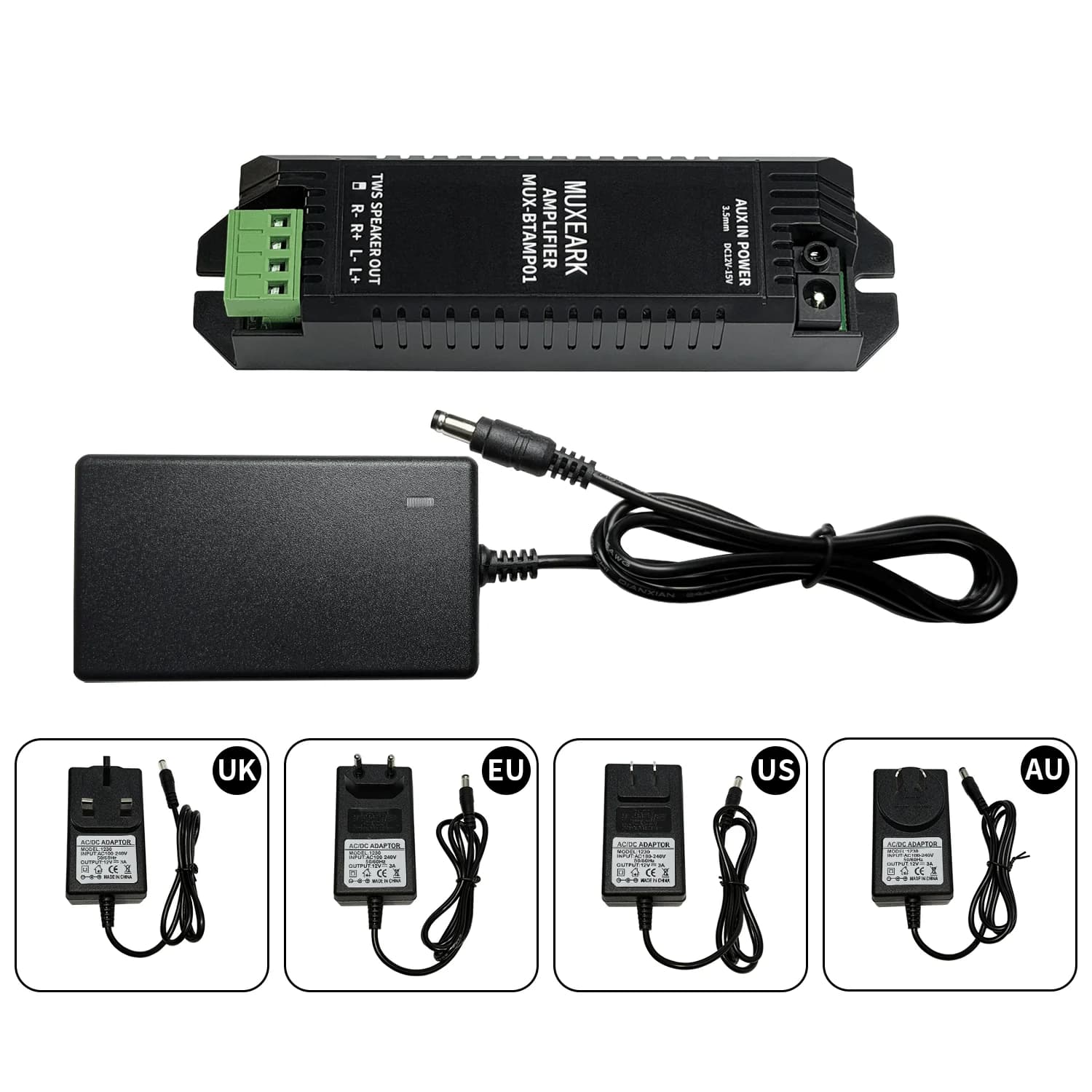 Muxeark 12V3A Adattatore di Alimentazione 2 Canali AUX TWS Mini Amplificatore Bluetooth Per Il Bagno Parete Soffitto Altoparlanti Musicali Spina EU/US/UK/AU