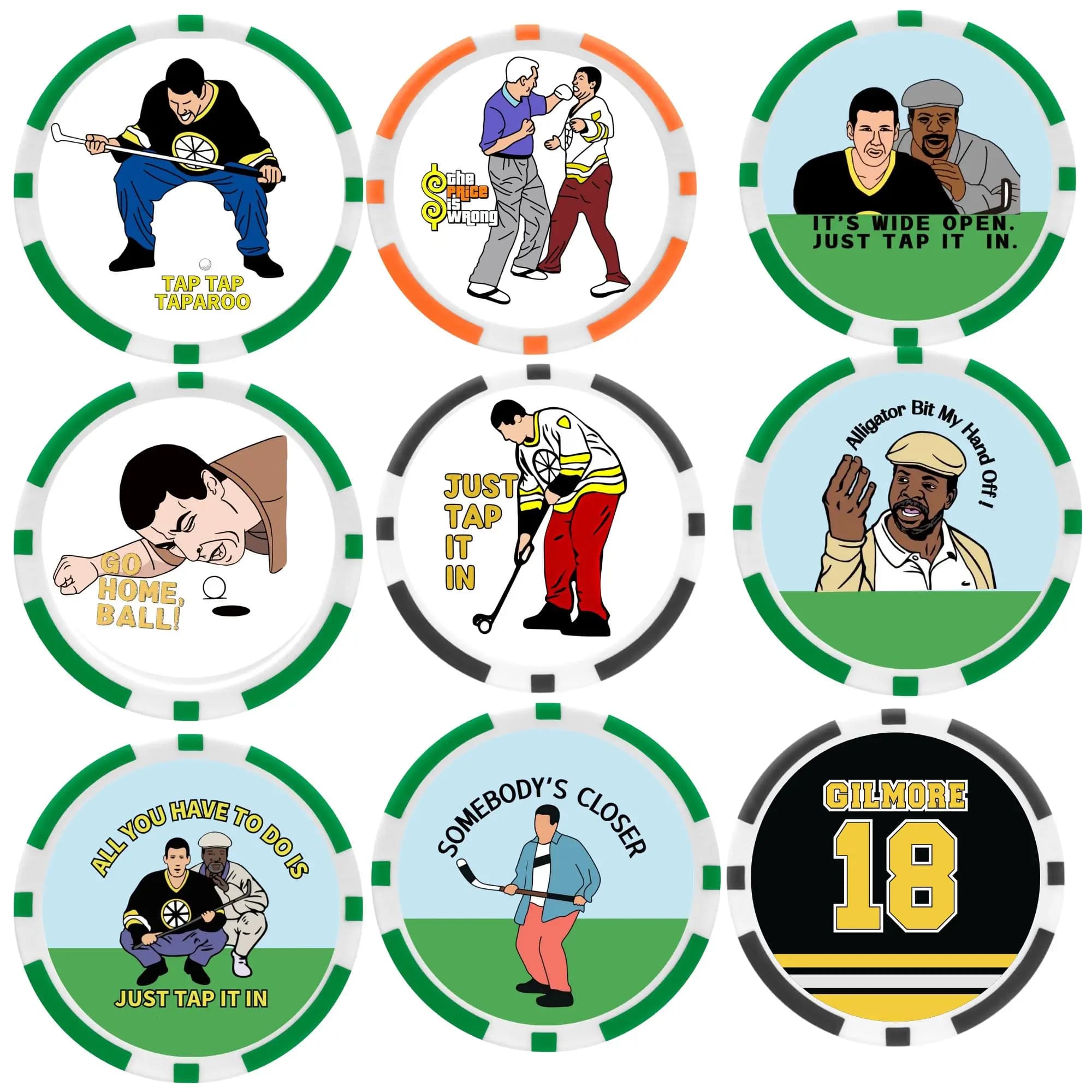 9 counts EA ABS Golf Poker Ball Markers, Best Seller, with PGA Golf Chip Ball Marker, Great Golf Gift For Golf Lovers Dad