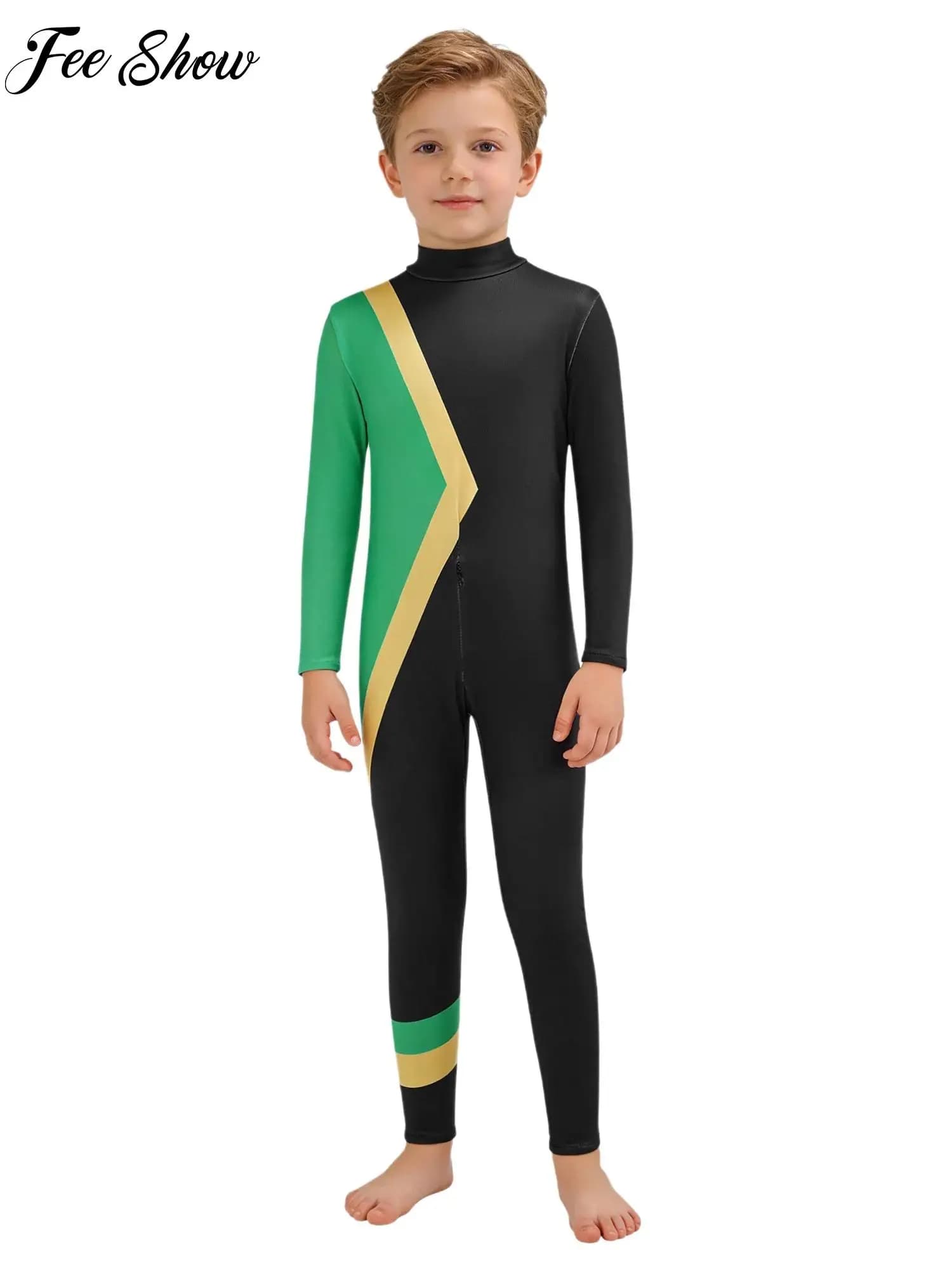 Tuta da Pattinaggio su Ghiaccio per Bambini 110-150, Manica Lunga, Bicolore, Intera, con Cerniera Invisibile, Costume per Cosplay