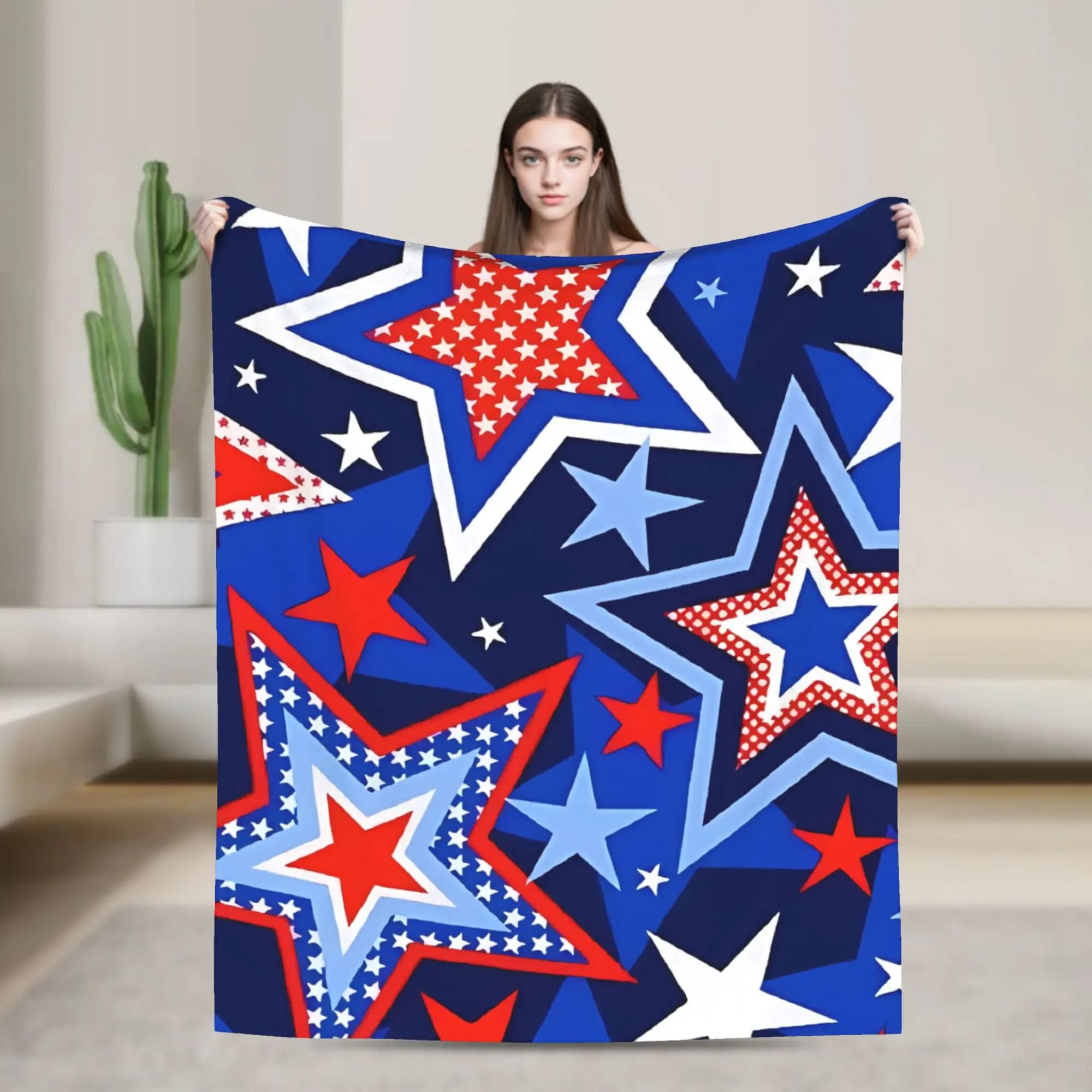 Coperta Super Calda per Picnic, Coperta Decorativa 4 Luglio USA, Copriletto in Flanella per Divano, Sedia, Letto, Copridivano di Tendenza