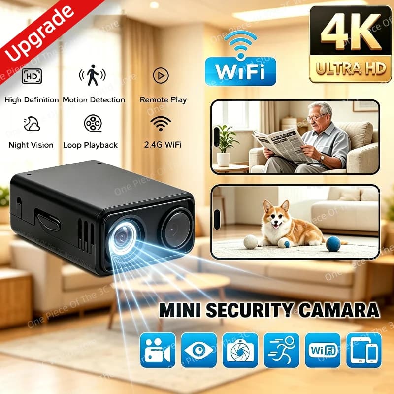 Telecamera di Sicurezza WiFi 4K con Batteria di Backup, Slot per Scheda TF, Monitor Wireless per Interni, Rilevamento Movimento, Audio Bidirezionale, Visione Notturna