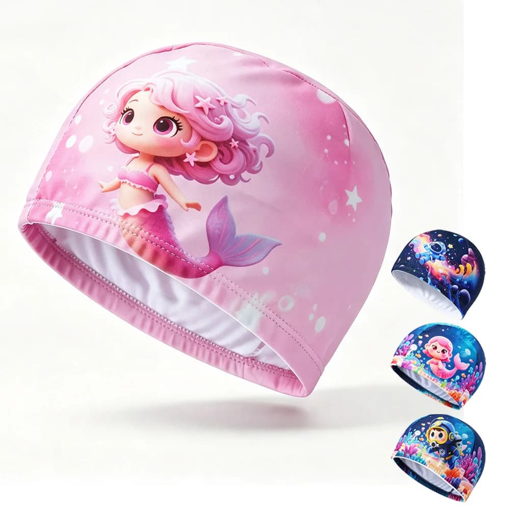 Kids Swim Cap Cartoon Pattern, Elastic Ear‑Cover Comfort, 1/2/3PC Optional Multiple Patterns, for Pool Training Water Sports