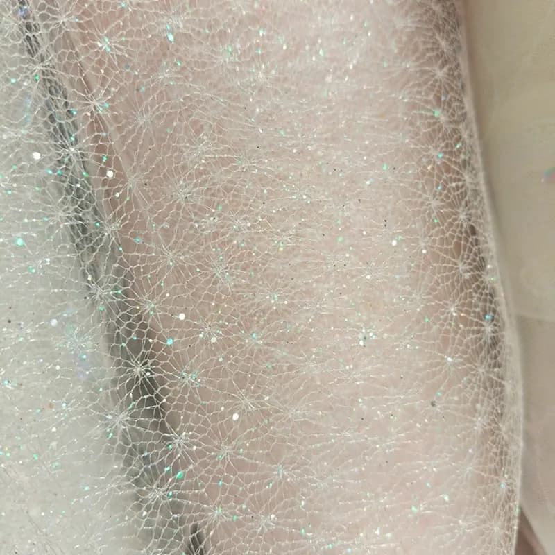 3M 140Cm Wide Silver Foil Fine Glitter Mesh Fabric Shiny Transparent Tulle Net Material for DIY Wedding Dress Evening Gown F105
