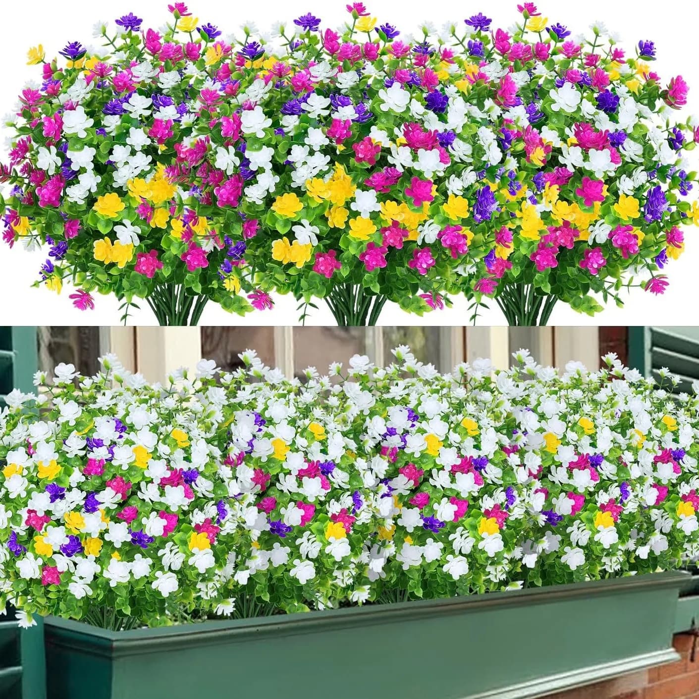 8/12/16 pieces of UV-resistant artificial plants - faded-resistant fake flowers - outdoor decorations, ideal for garden, patio- festive