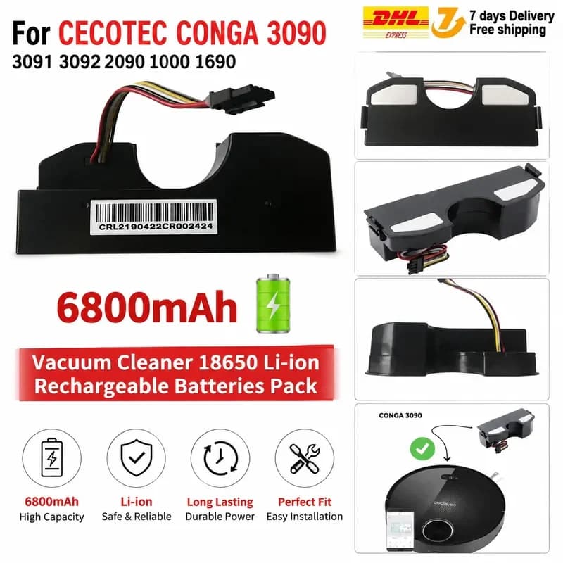 6800mAh 14.4V Replacement Battery for Cecotec Conga 3090 3091 3092 1690 Robot Vacuum Cleaner Accessories Spare Parts
