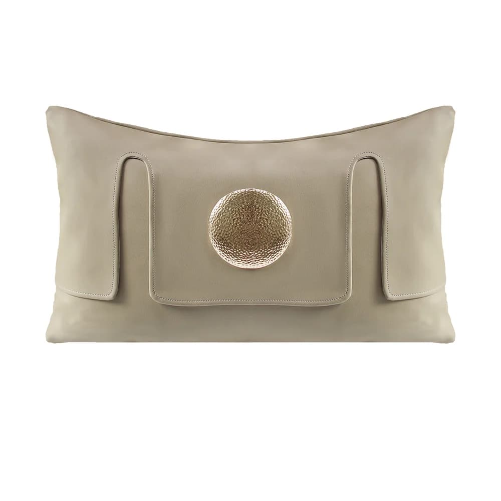 RUIYI Beige Faux Leather Lumbar Pillow Case Hammered Round Gold Metal Decor Waist Cushion Cover Luxury Sofa Bedroom Decor