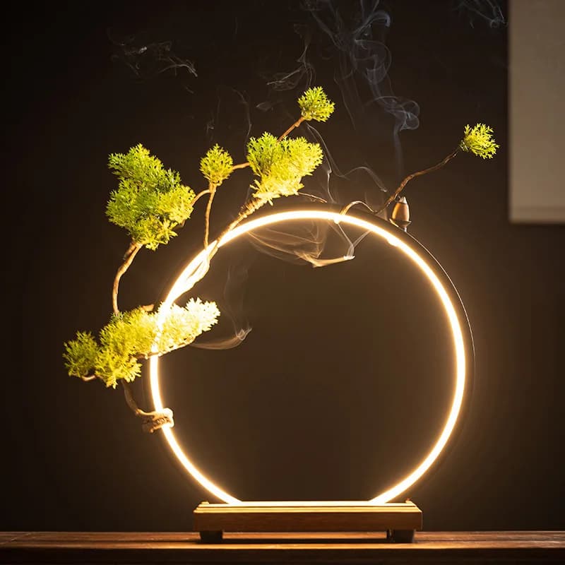 Ceramic ornament with LED light ring, new Chinese creative home decoration Zen for living room, foyer, office, desktop
