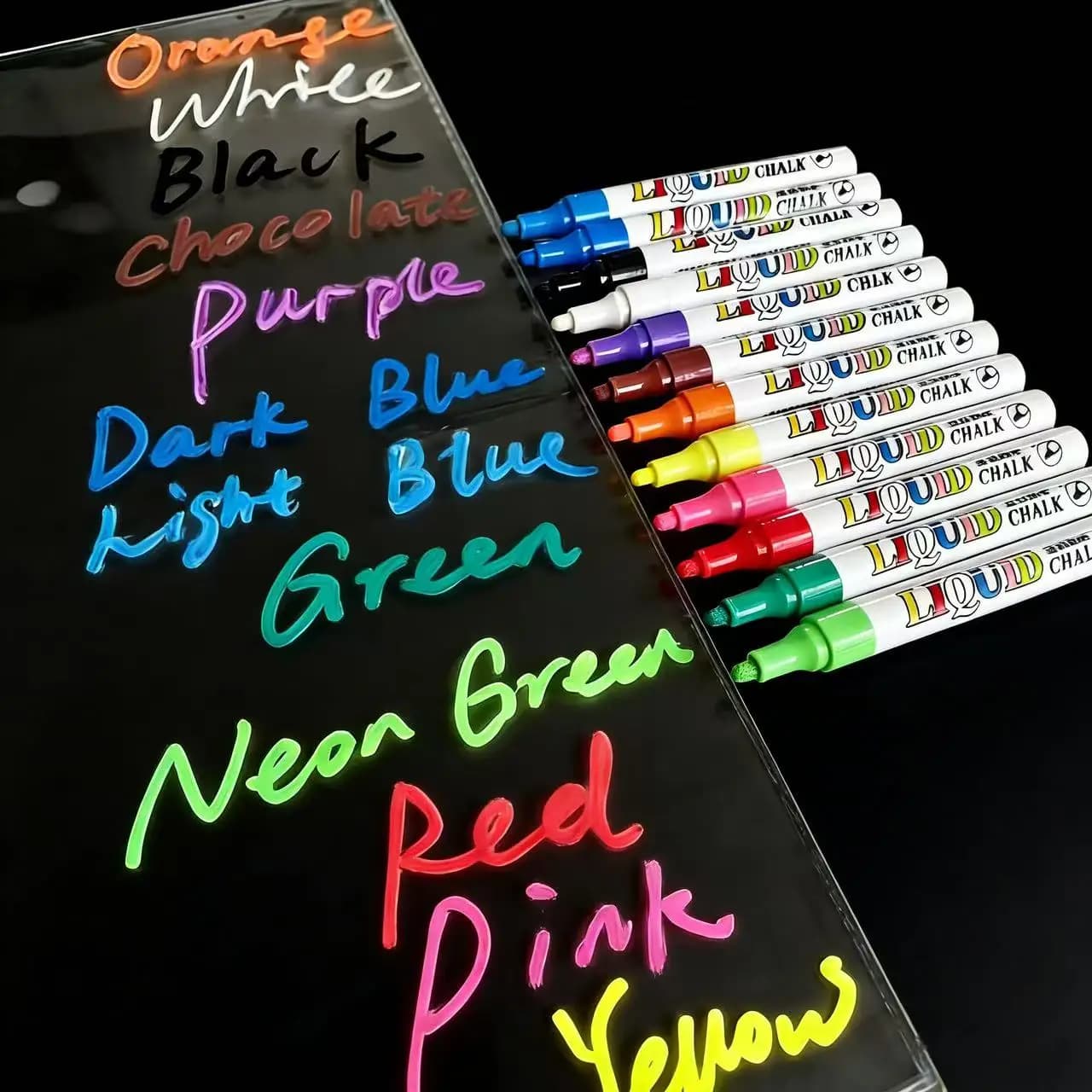 12 pennarelli a gesso liquido color neon per lavagna, cartelloni in lavagna, finestre in vetro, pennarelli cancellabili per auto