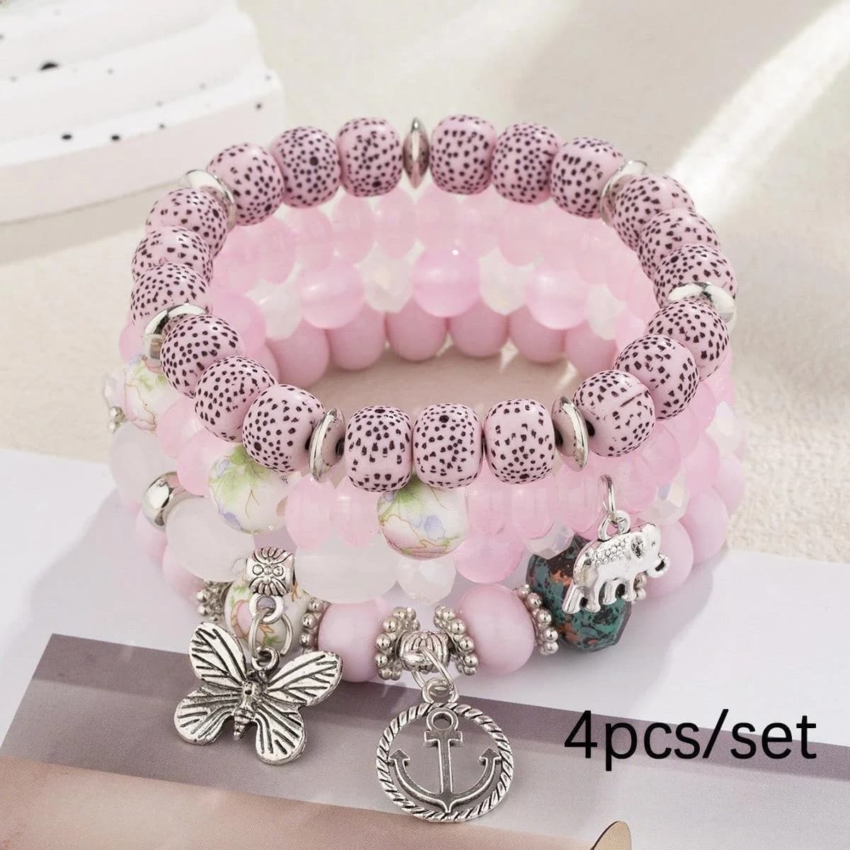 Bracciale Bohemien Fatto a Mano Multistrato con Perline alla Moda, Ciondolo Elefante, Ancora a Forma di Barca, Gioielli in Lega, Accessori Moda