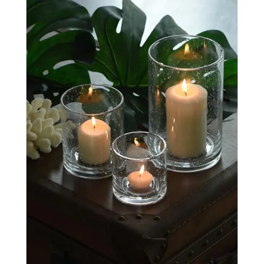 Glass Candle Holders Set, Hurricane Vase Centerpieces for Pillar Votive Flower, Seeded Cylinder Bulk, Mother's Day Birthday Gif