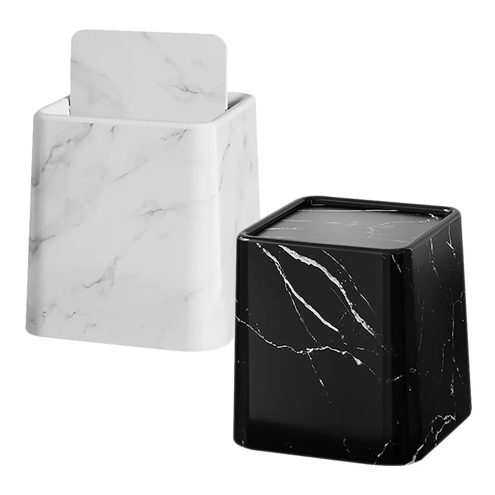 Set di 2 Cestini per Rifiuti con Motivo Marmorizzato, Coperchio Oscillante, Piccolo Contenitore Decorativo per Bagno, Camera da Letto, Cucina, Ufficio