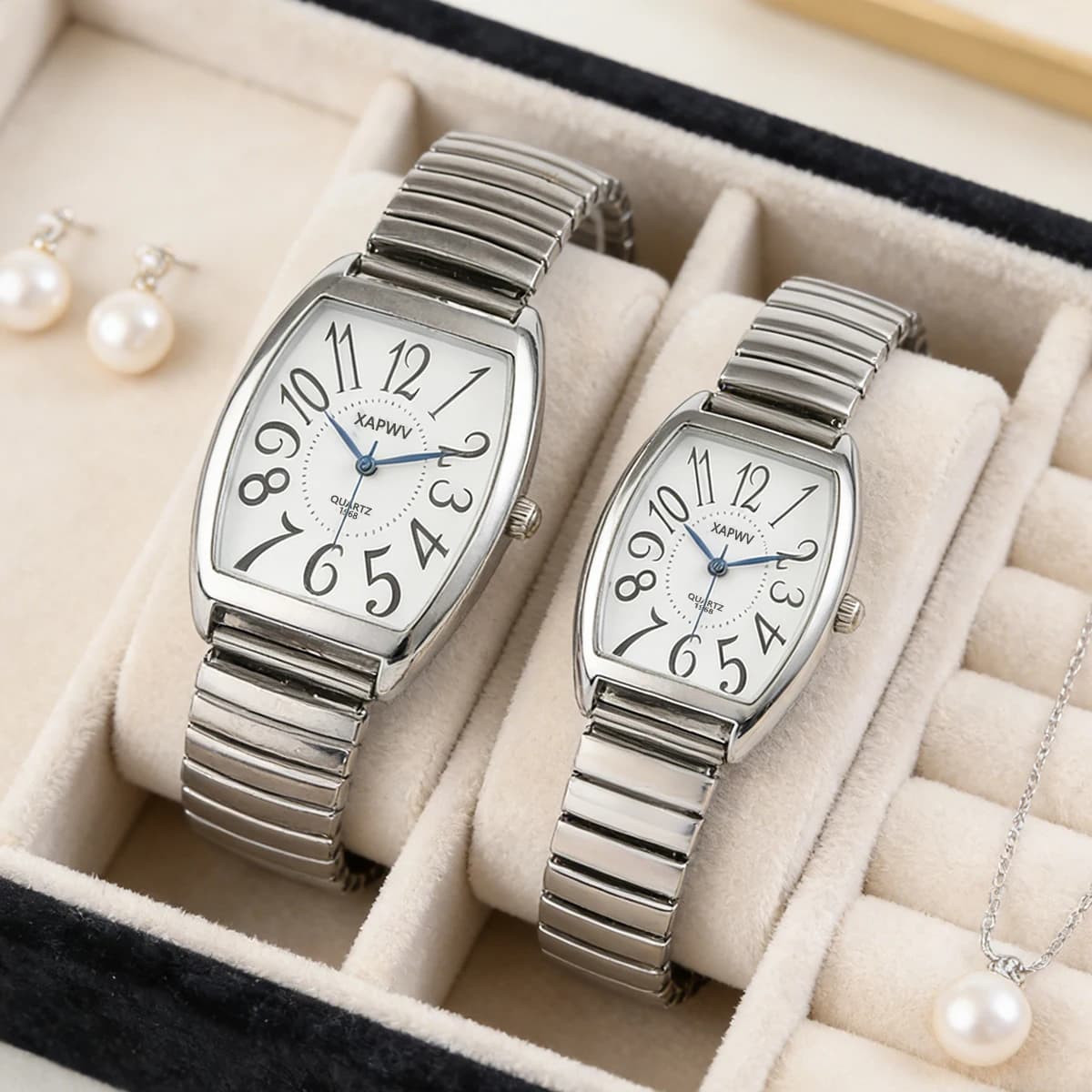 Orologio al Quarzo Casual da Donna con Quadrante a Forma di Botte e Cinturino Elastico, Orologio di Tendenza per Coppie